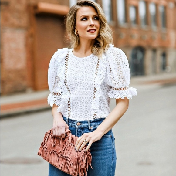 🤍Express🤍 - Eyelet Puff Sleeve Top - Picture 2 of 5